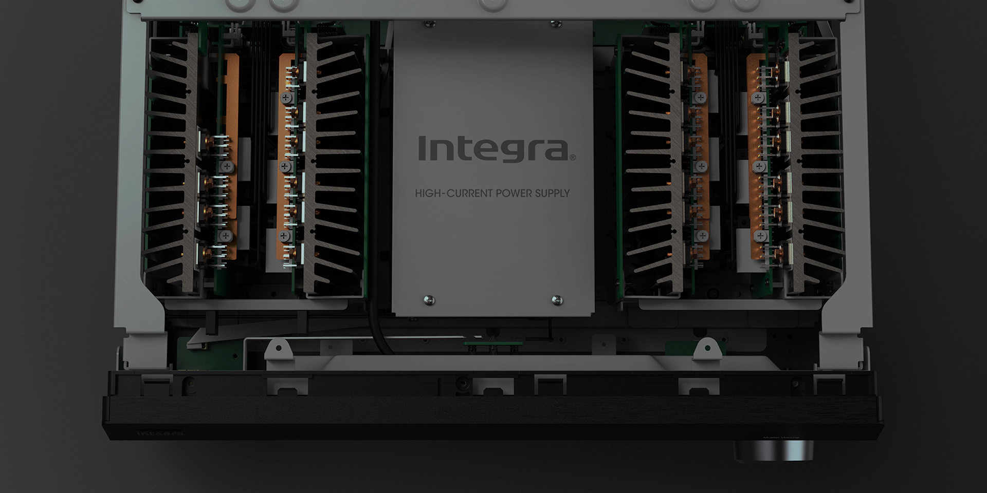 Integra AVR with top panel removed to how interior workings v02 2000x1000