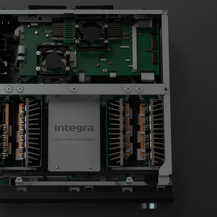 Integra AVR with top panel removed to how interior workings 2000x2000