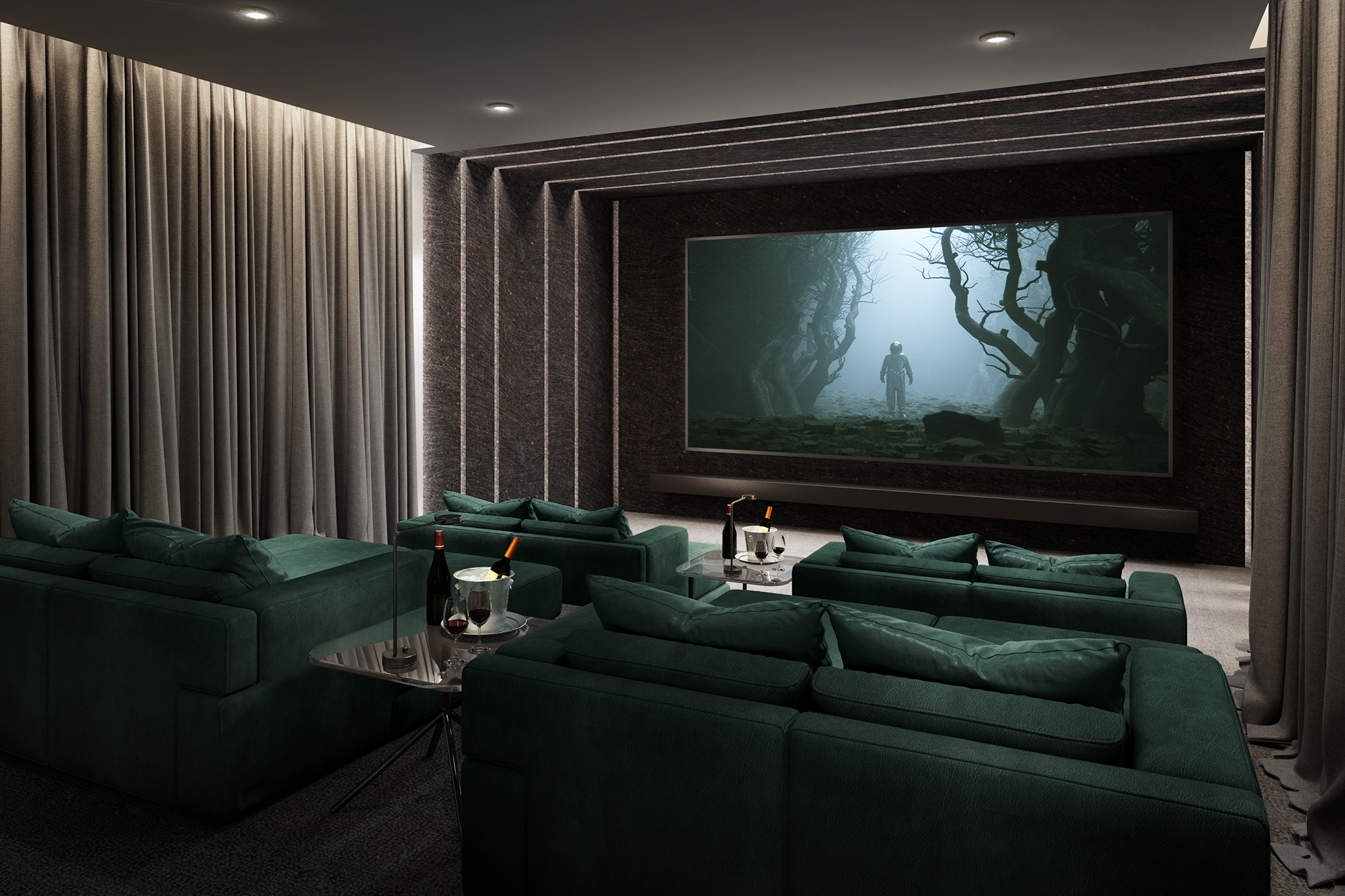 Integra DRX 8 4 home theater with luxurious green lounges and custom lighting and audio solutions 2000x1333