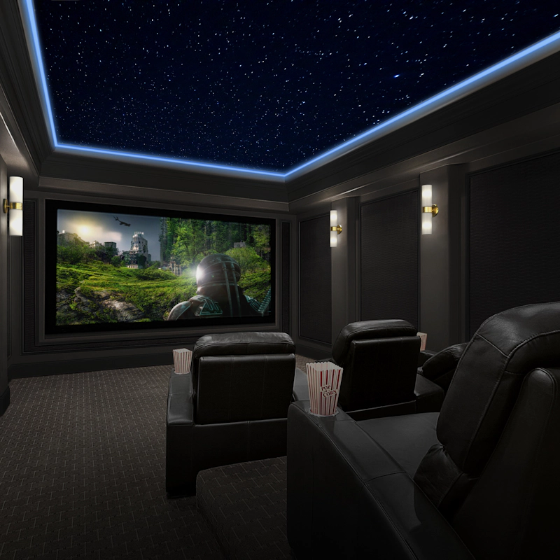 Integra DRX 8 4 inside a home theater with leather recliners and custom lighting on ceiling and walls beside movie large screen 2000x2000