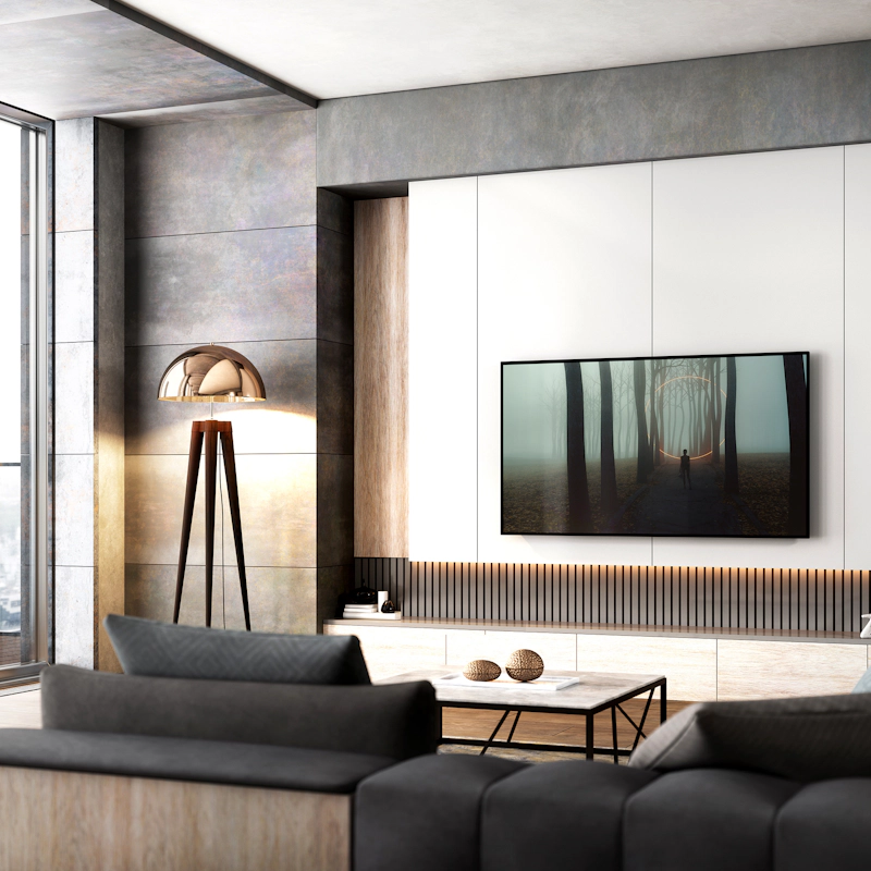 Integra DRX 8 4 penthouse living room with bright natural light and comfortable seating by tv 2000x2000