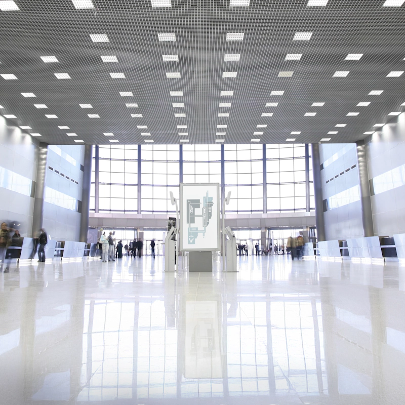 Integra Pro Amps 8500 DSP in large airy airport terminal or mall Square No Overlay